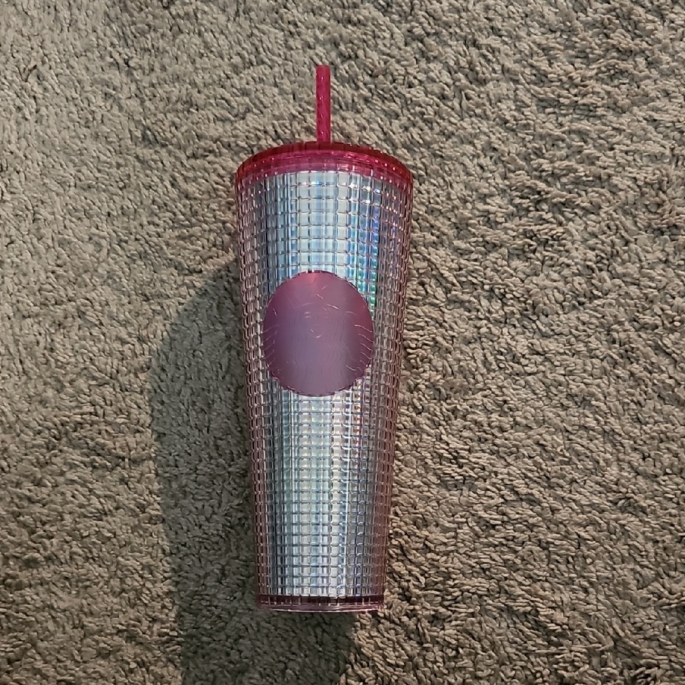 Pink and Silver Tumbler with Straw